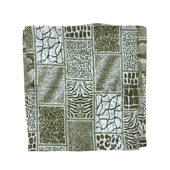 NWOT Dennis Basso Green & White Patchwork Animal Print Lightweight Chiffon Scarf - Picture 2 of 3